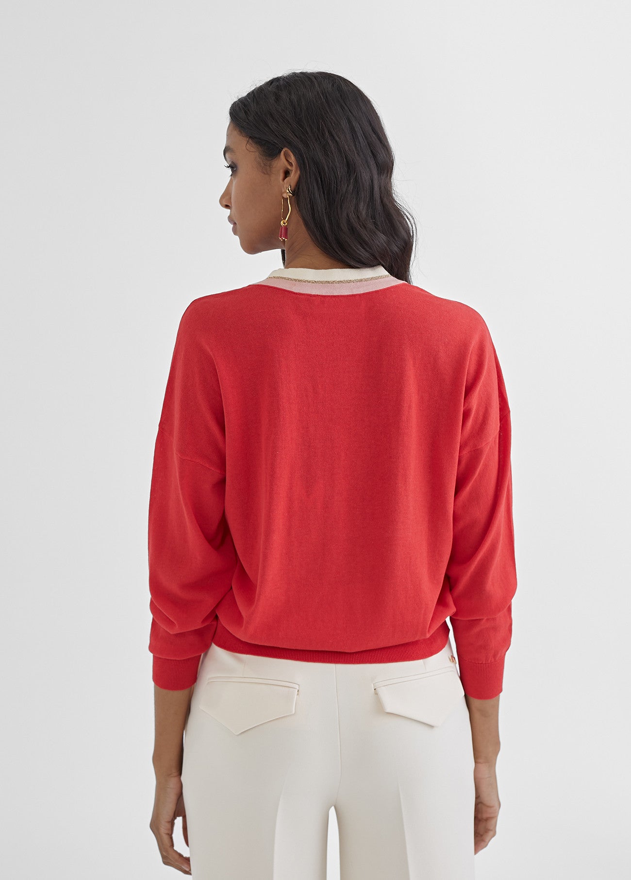 Pull col V - Rouge et blanc