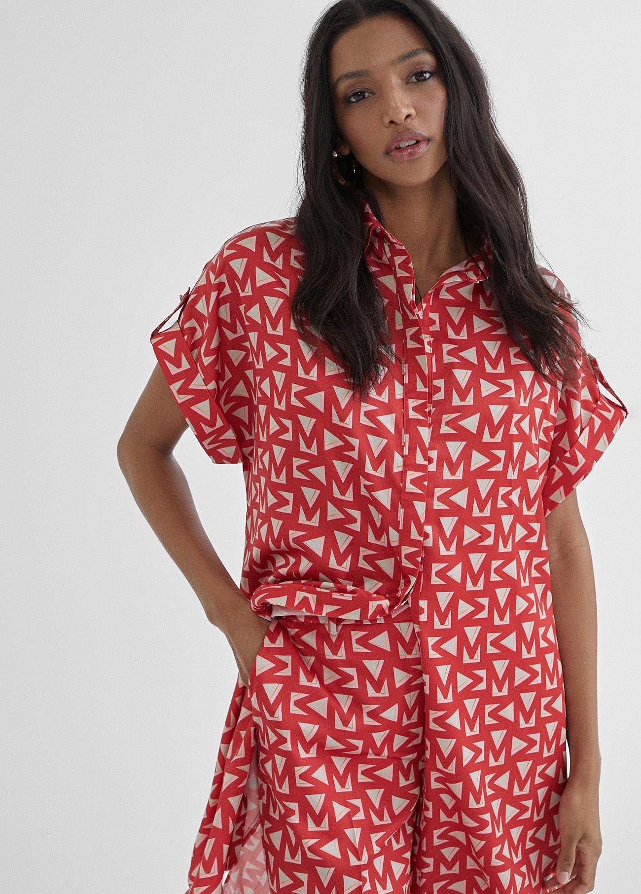 Chemise longue - Monogramme rouge