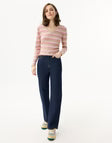 Pull col V rayures LARA - rose