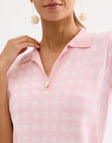 Pull polo maille vichy - blanc rose