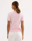 Pull polo maille vichy - blanc rose