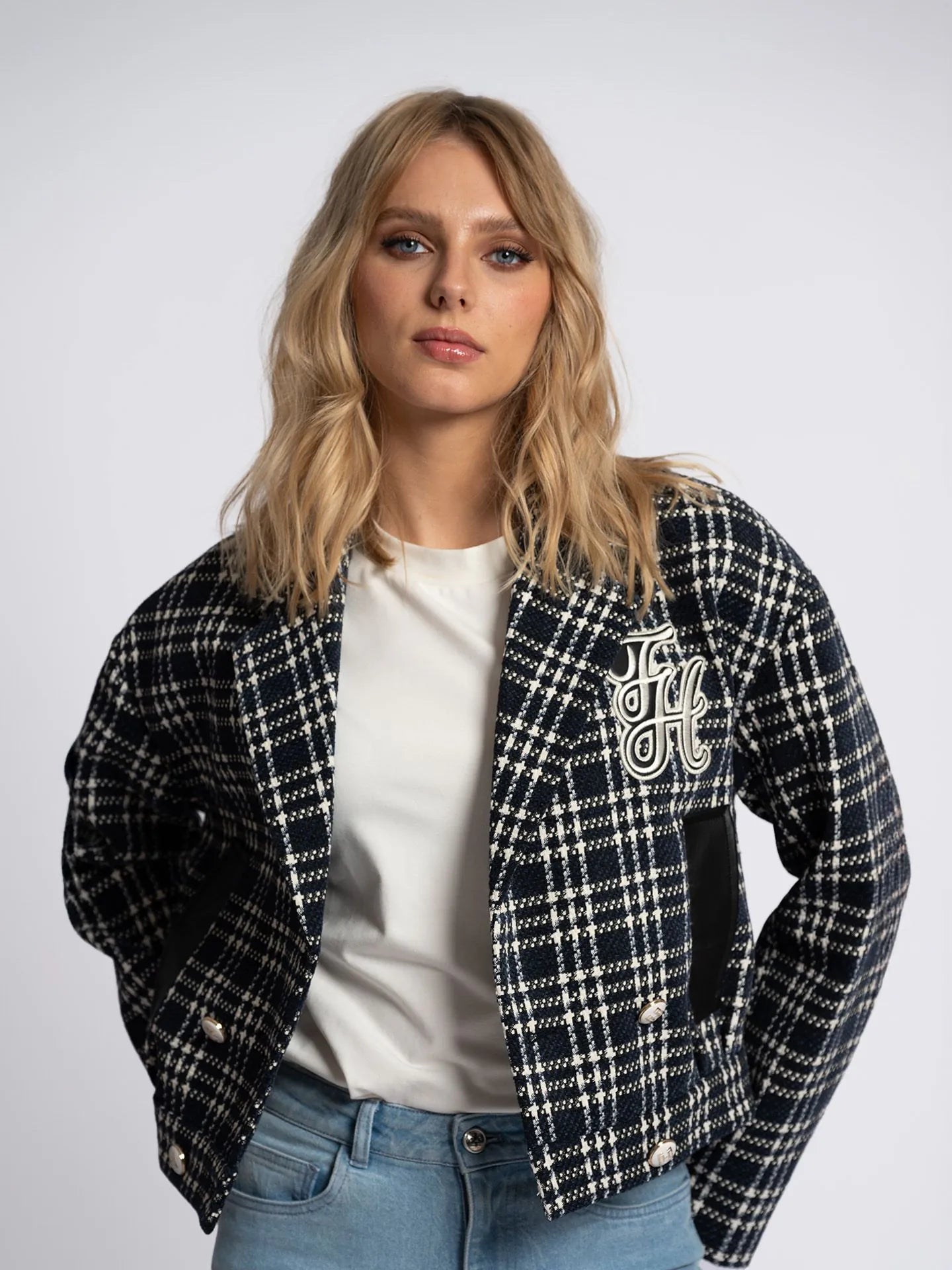 Blazer court à motif à carreaux JORDYN - nuit marine