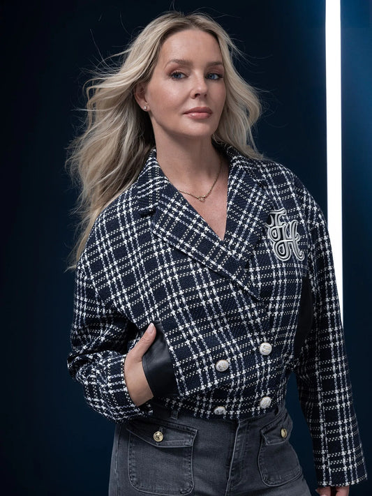 Blazer court à motif à carreaux JORDYN - nuit marine