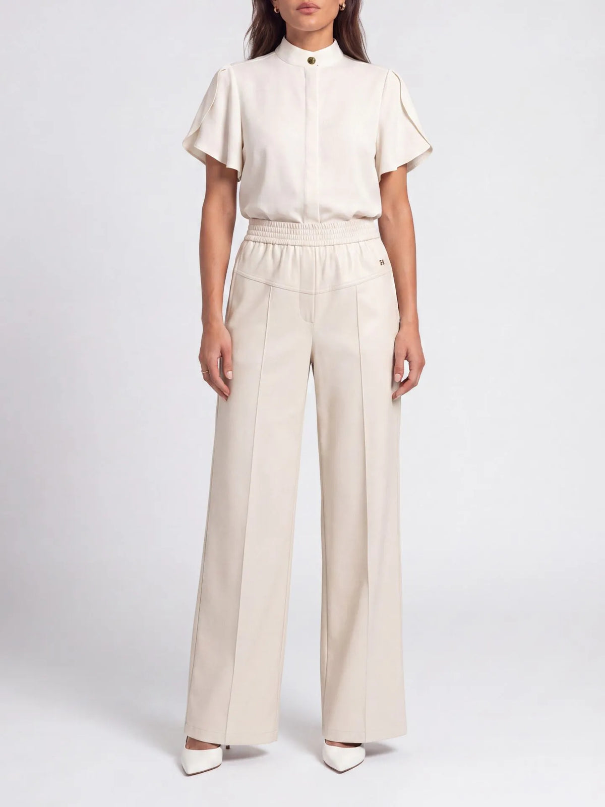 Pantalon large jambe avec taille confortable PRUE - Blanc doux