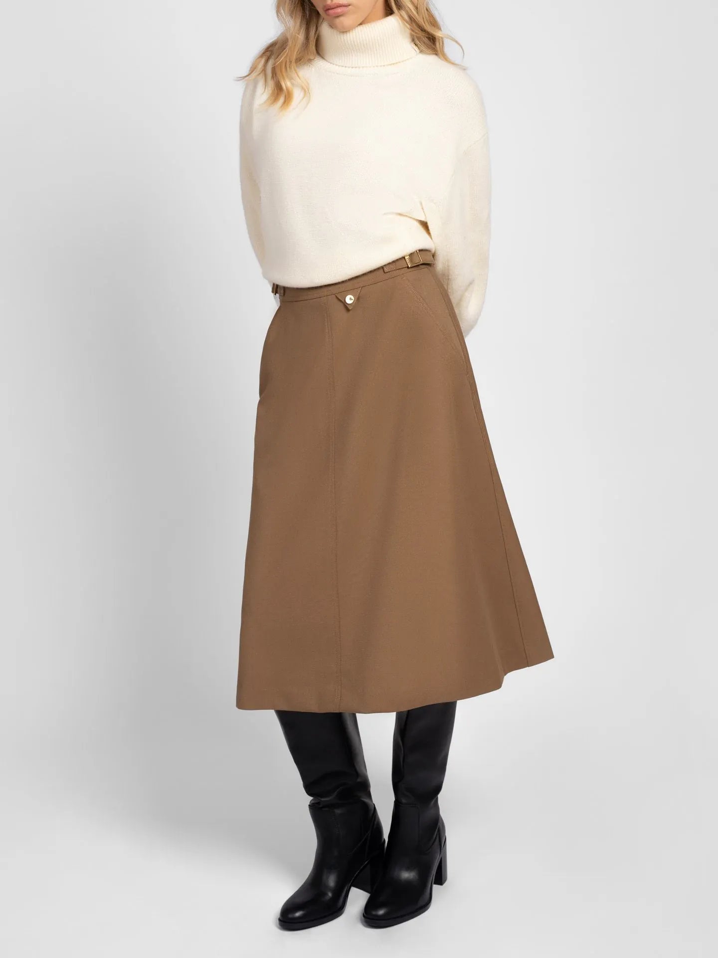 Jupe midi avec des plis PERRI - Brune