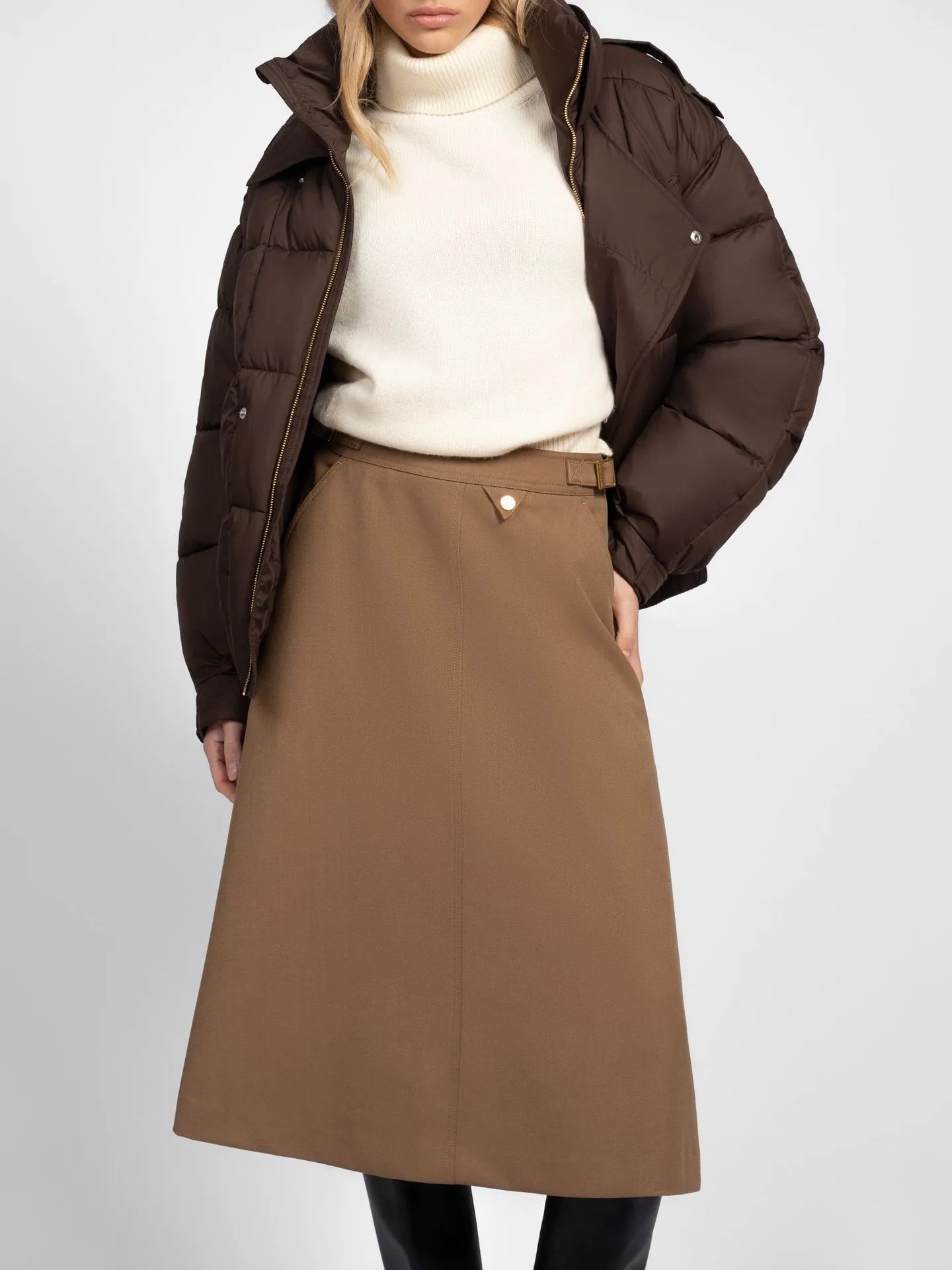Jupe midi avec des plis PERRI - Brune