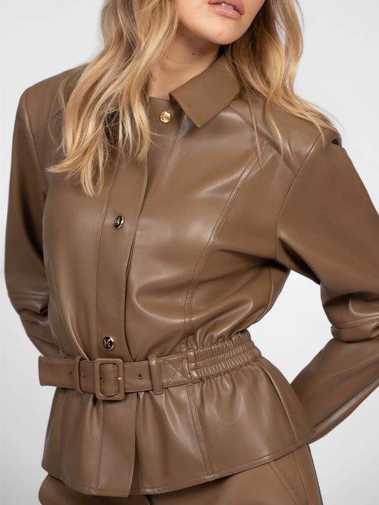 Haut en cuir végan avec ceinture PICAR - Brun