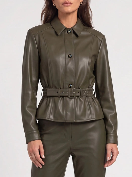 Haut en cuir végan avec ceinture PICAR - Vert forêt