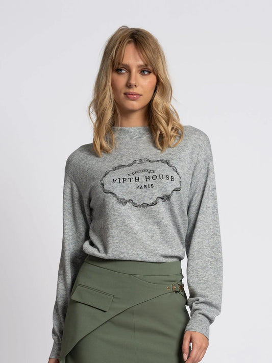 Pull oversize avec logo imprimé JERMAIN - Gris chiné