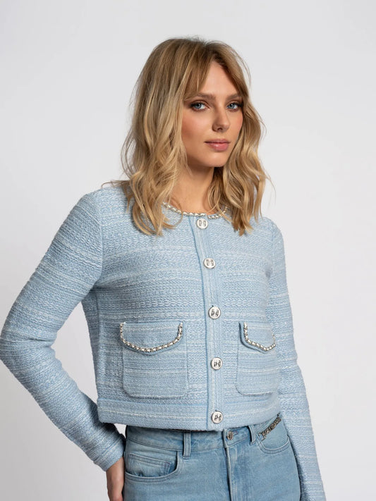Cardigan bouclé avec détails en chaîne JOSSE - bleu