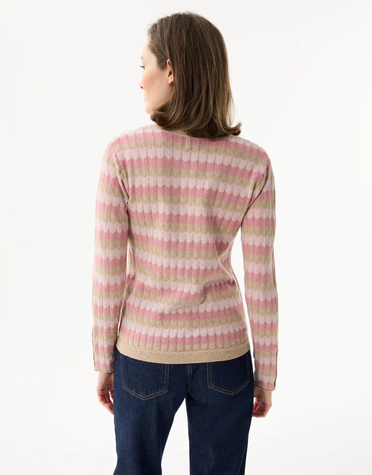 Pull col V rayures LARA - rose