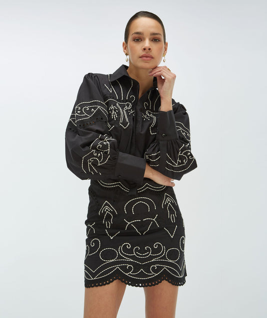 Chemisier  brodé DAPHNÉ - noir et blanc