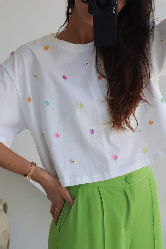 Crop top CHLOÉ - Blanc & Perles