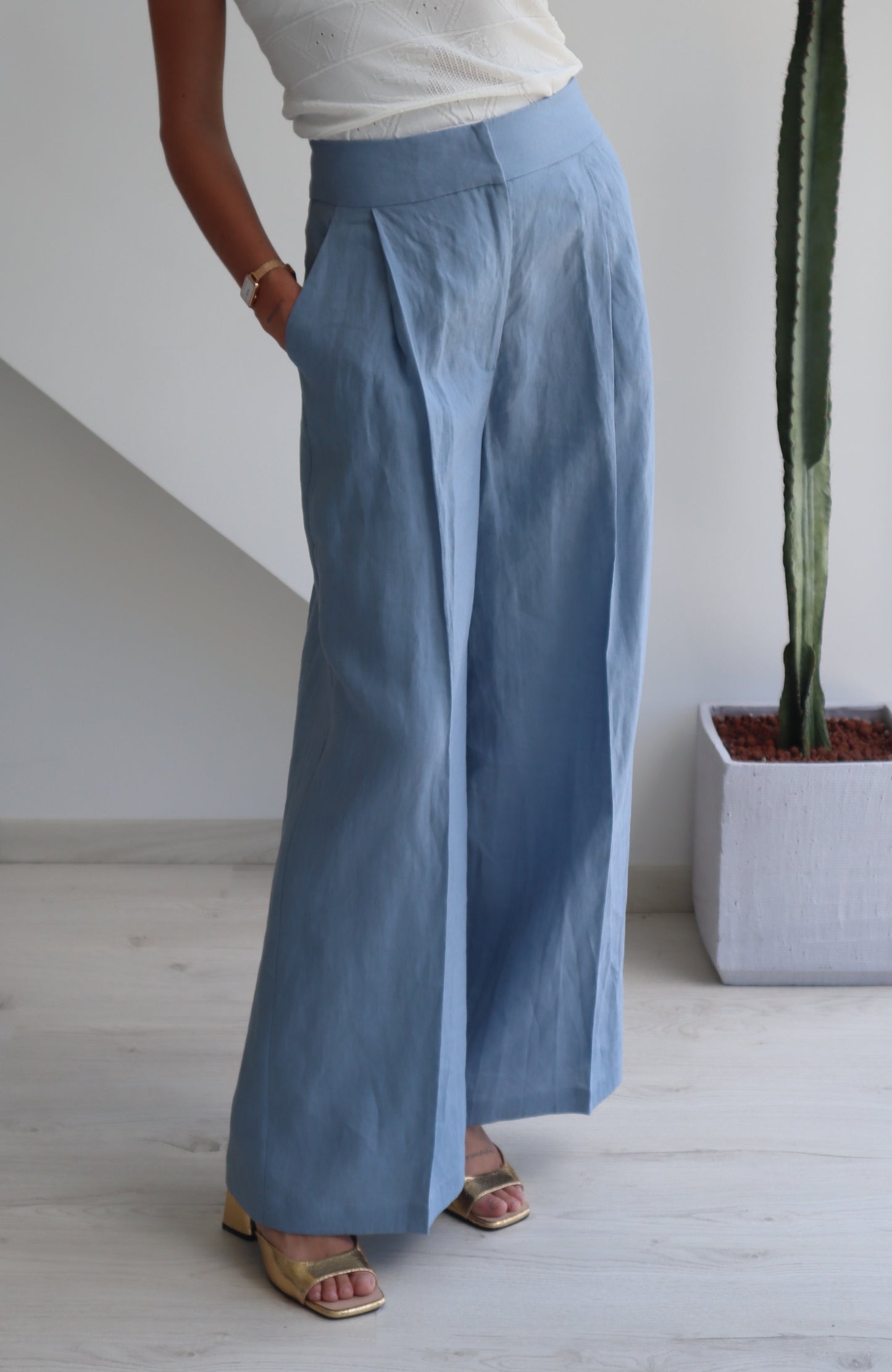 Pantalon lin LILOU - Bleu