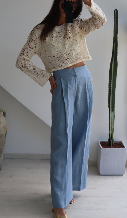 Pantalon lin LILOU - Bleu