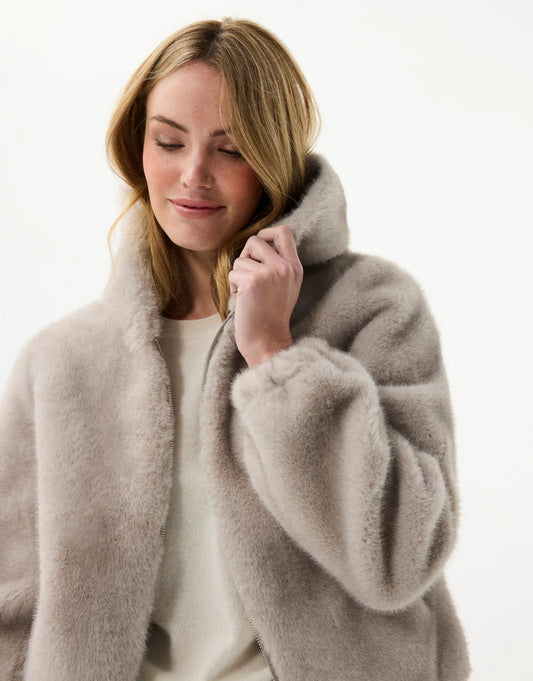Veste à capuche en fausse fourrure HELENE - gris
