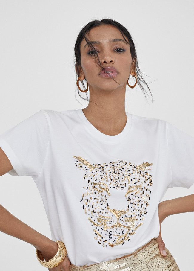 T-shirt tigre brodé - Blanc