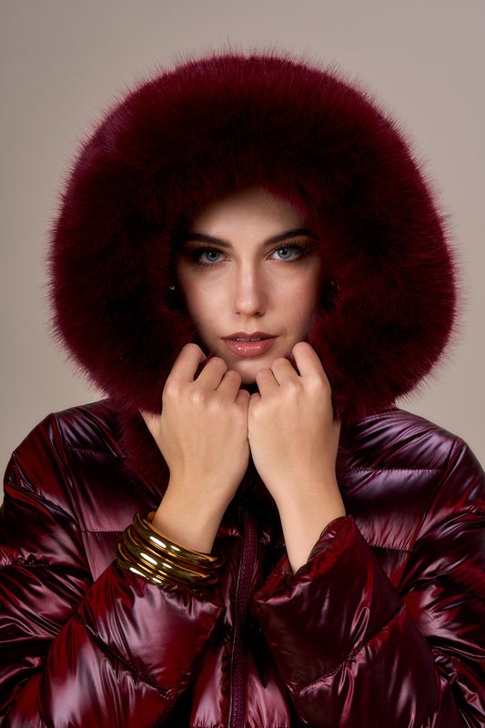 Doudoune poches en fausse fourrure  ALMA - cerise