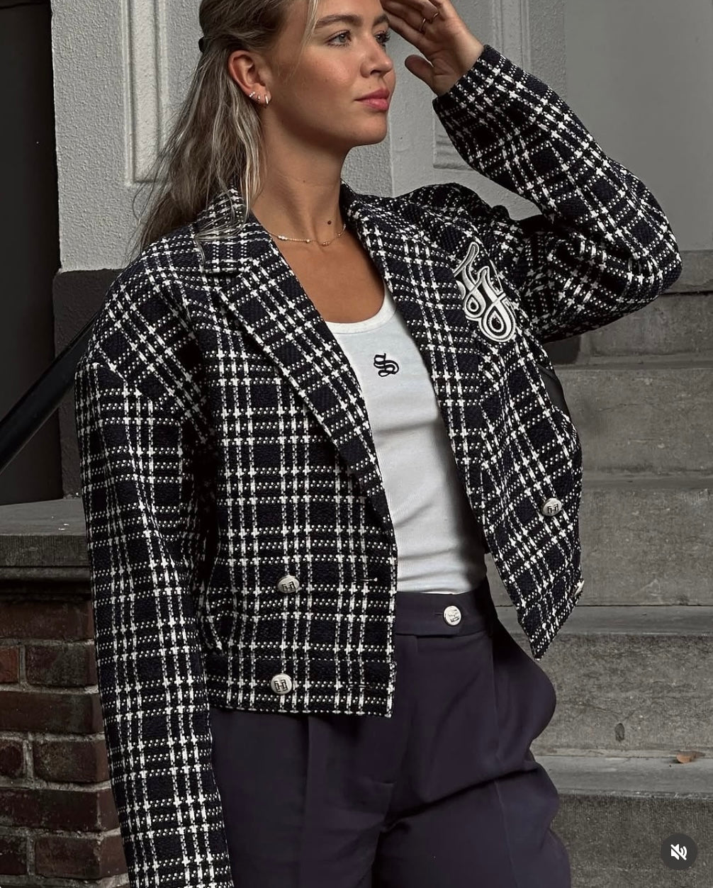 Blazer court à motif à carreaux JORDYN - nuit marine