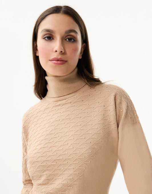 Pull col roulé en maille strass MILA - beige