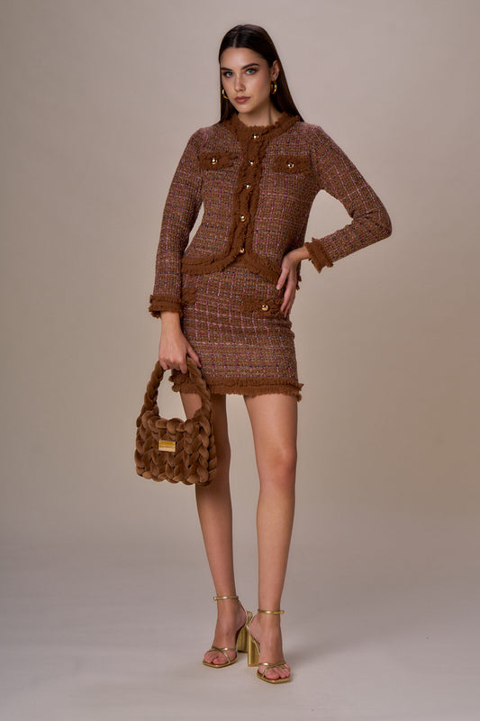 Veste en maille bouclette SIENNA - caramel fuchsia