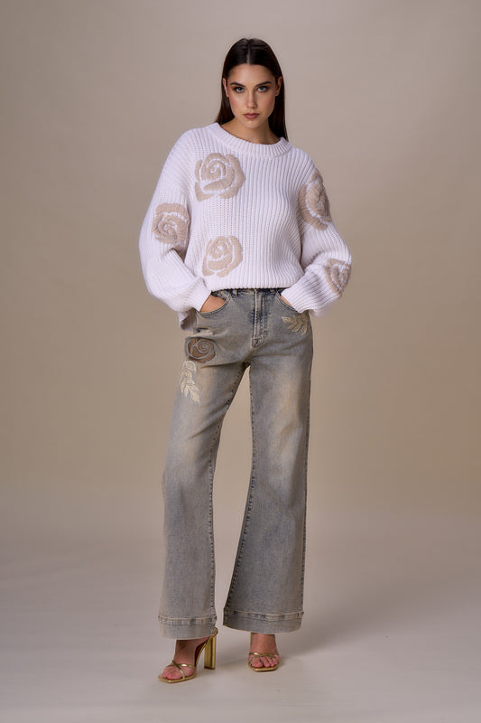 Jeans brodé NORA - gris