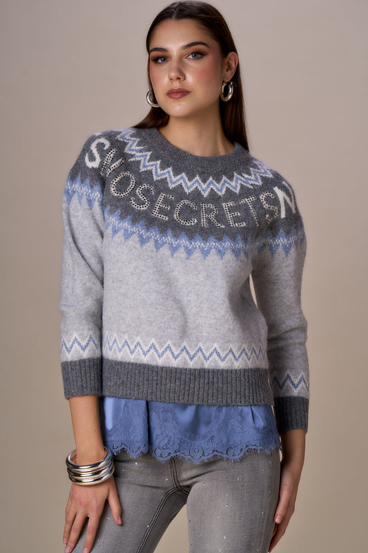 Pull inscription NO SECRETS - gris