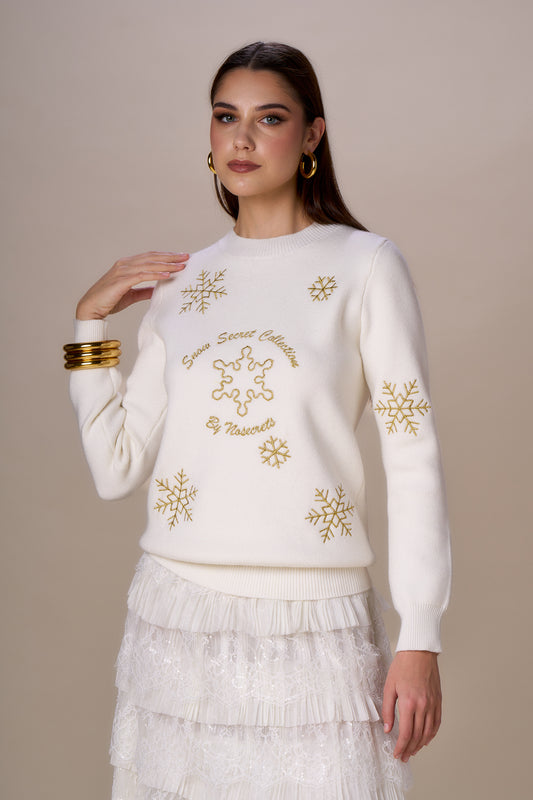 Pull broderies dorées SNOWSECRET - écru