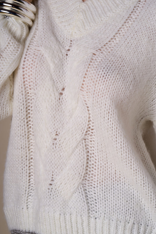 Pull col roulé épaules dénudées lurex CLARA - blanc