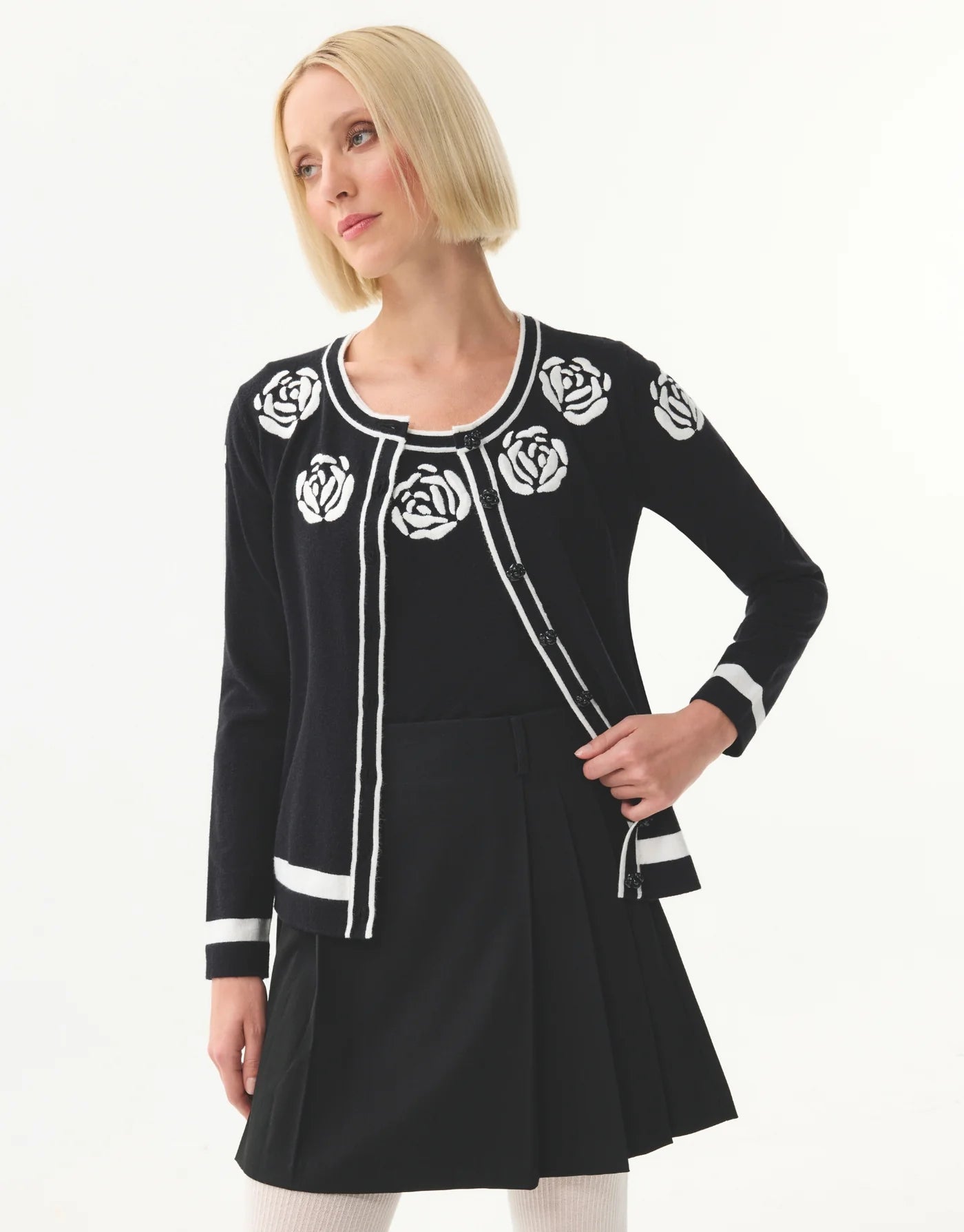 Twin-set CAMÉLIA - floral noir et Blanc