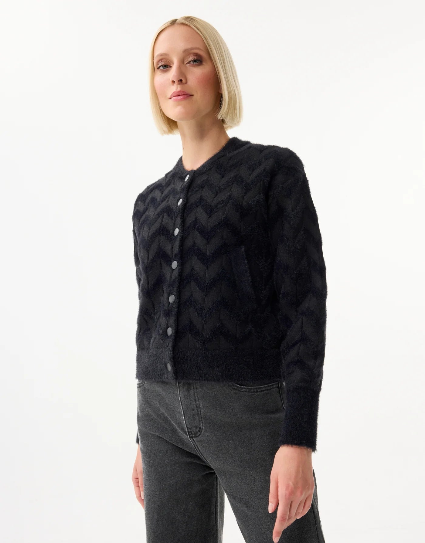 Cardigan texture RONY -  chevrons noirs