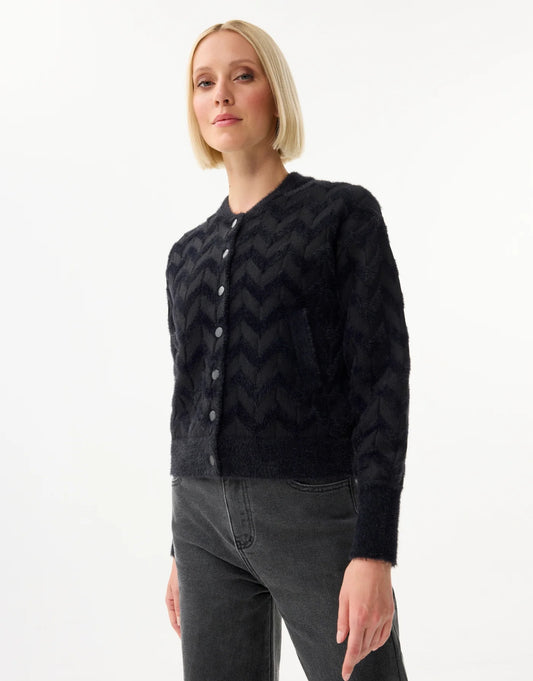 Cardigan texture RONY -  chevrons noirs