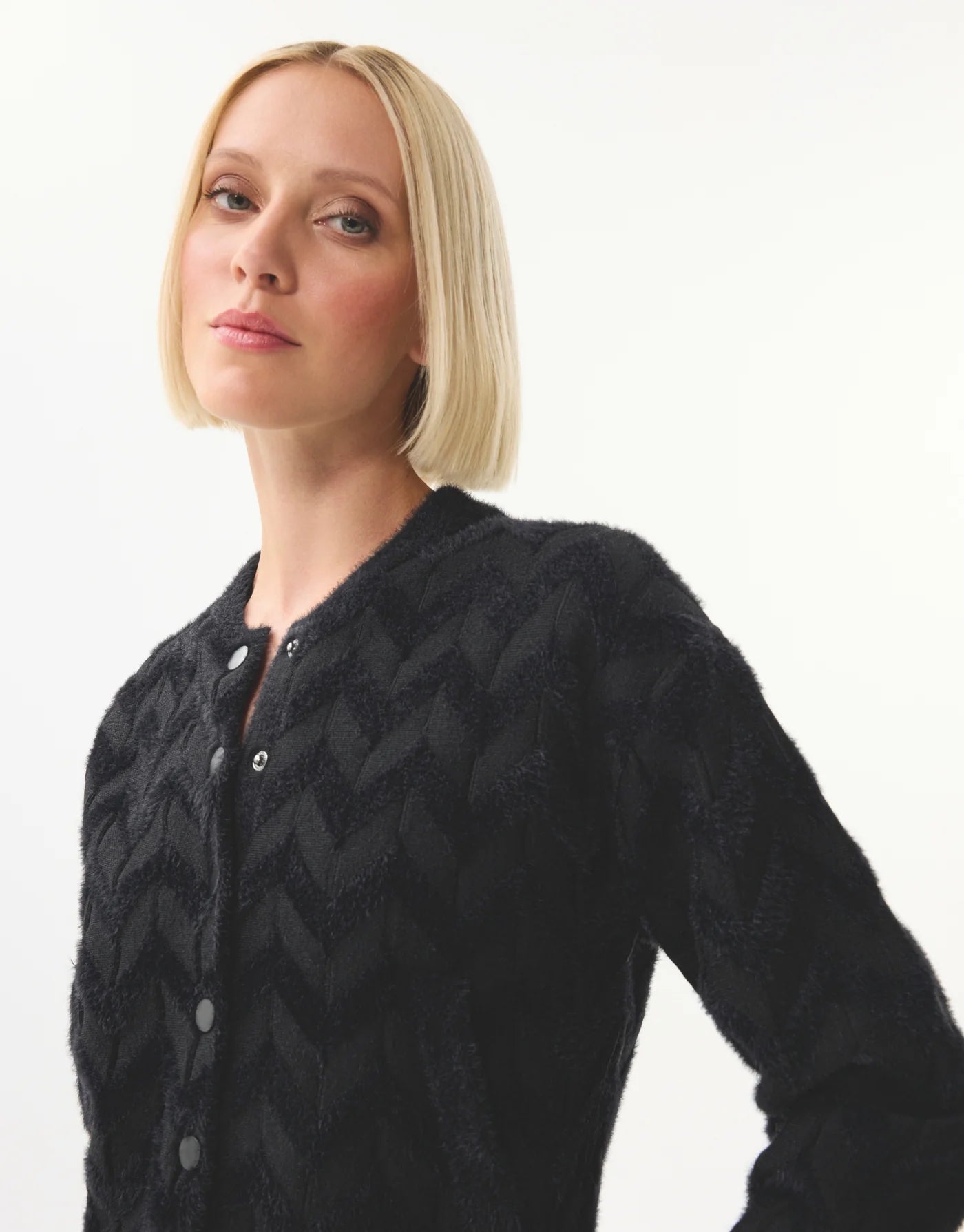 Cardigan texture RONY -  chevrons noirs