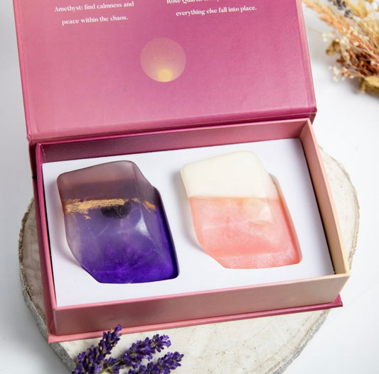 Coffret duo Savons Cristal - AMÉTHYSTE / QUARTZ ROSE