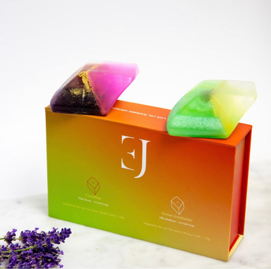 Coffret duo savons cristal - CORNALINE / GREEN AVENTURINE