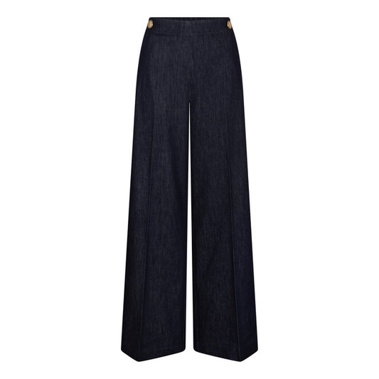 Pantalon taille haute jambe large INDRA- chambray bleu foncé