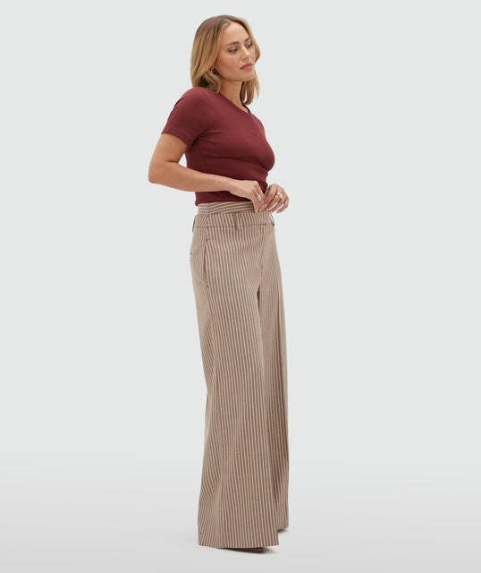 Pantalon taille haute jambe large avec rayures SCOUT - rayures bordeaux