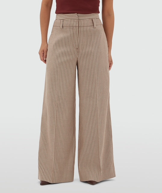 Pantalon taille haute jambe large avec rayures SCOUT - rayures bordeaux