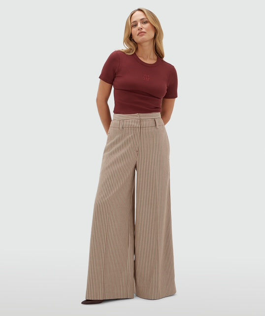 Pantalon taille haute jambe large avec rayures SCOUT - rayures bordeaux