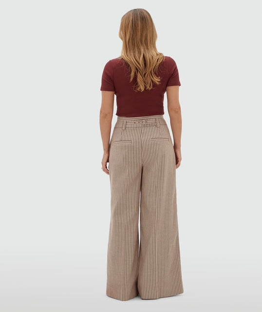 Pantalon taille haute jambe large avec rayures SCOUT - rayures bordeaux