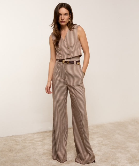 Pantalon taille haute jambe large avec rayures SCOUT - rayures bordeaux