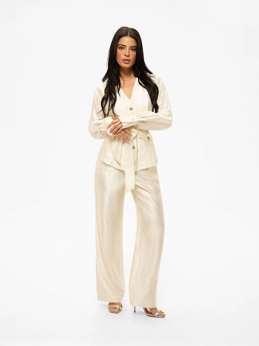 Pantalon avec des paillettes subtiles PORLAMAR - Crème