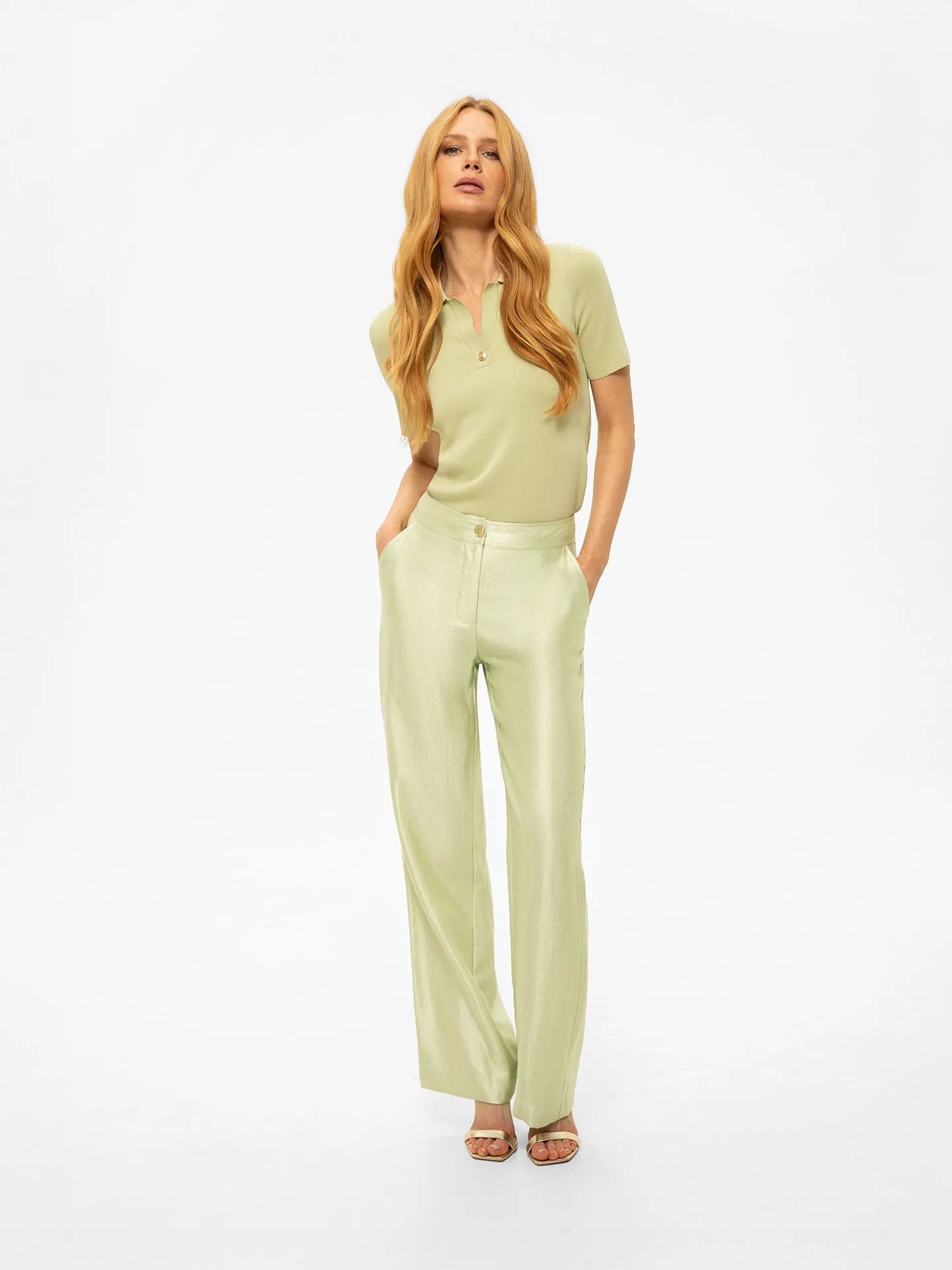Pantalon avec des paillettes subtiles PORLAMAR - Aloe vera