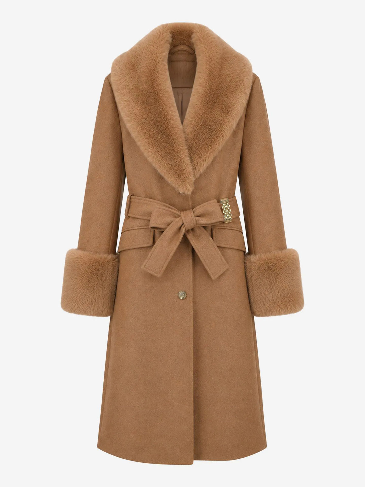 Manteau long avec des détails en fausse fourrure AURIA - Camel