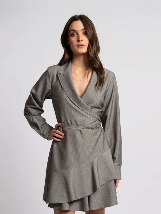 Robe portefeuille rayée avec détail chaîne LUBLIN - lave