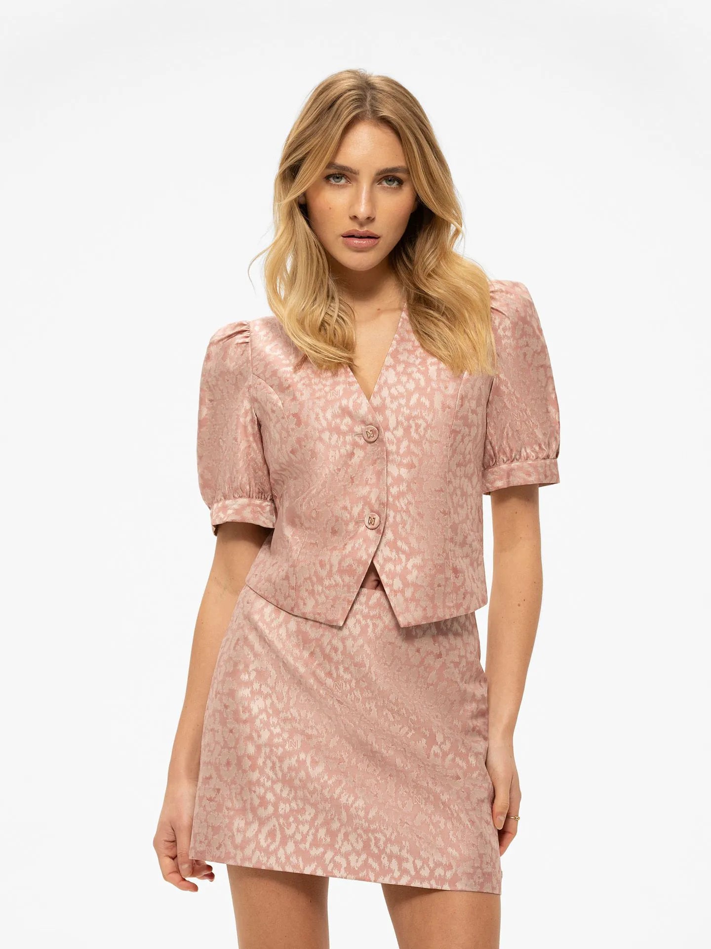 Haut à imprimé léopard avec manches bouffantes PALENCIA - blush
