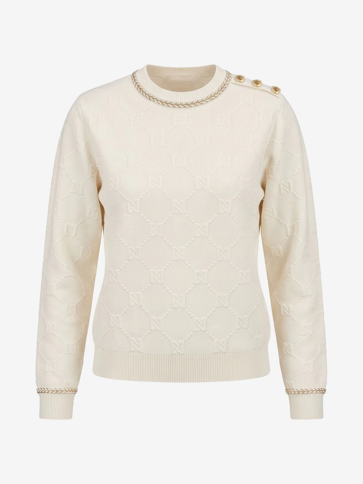 Pull tricoté avec un motif jacquard sur toute la surface AVANI - Blanc crème