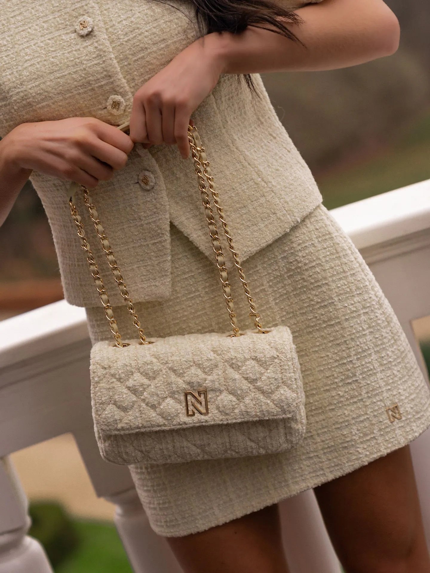 Sac à bandoulière en tweed ANN - Beige