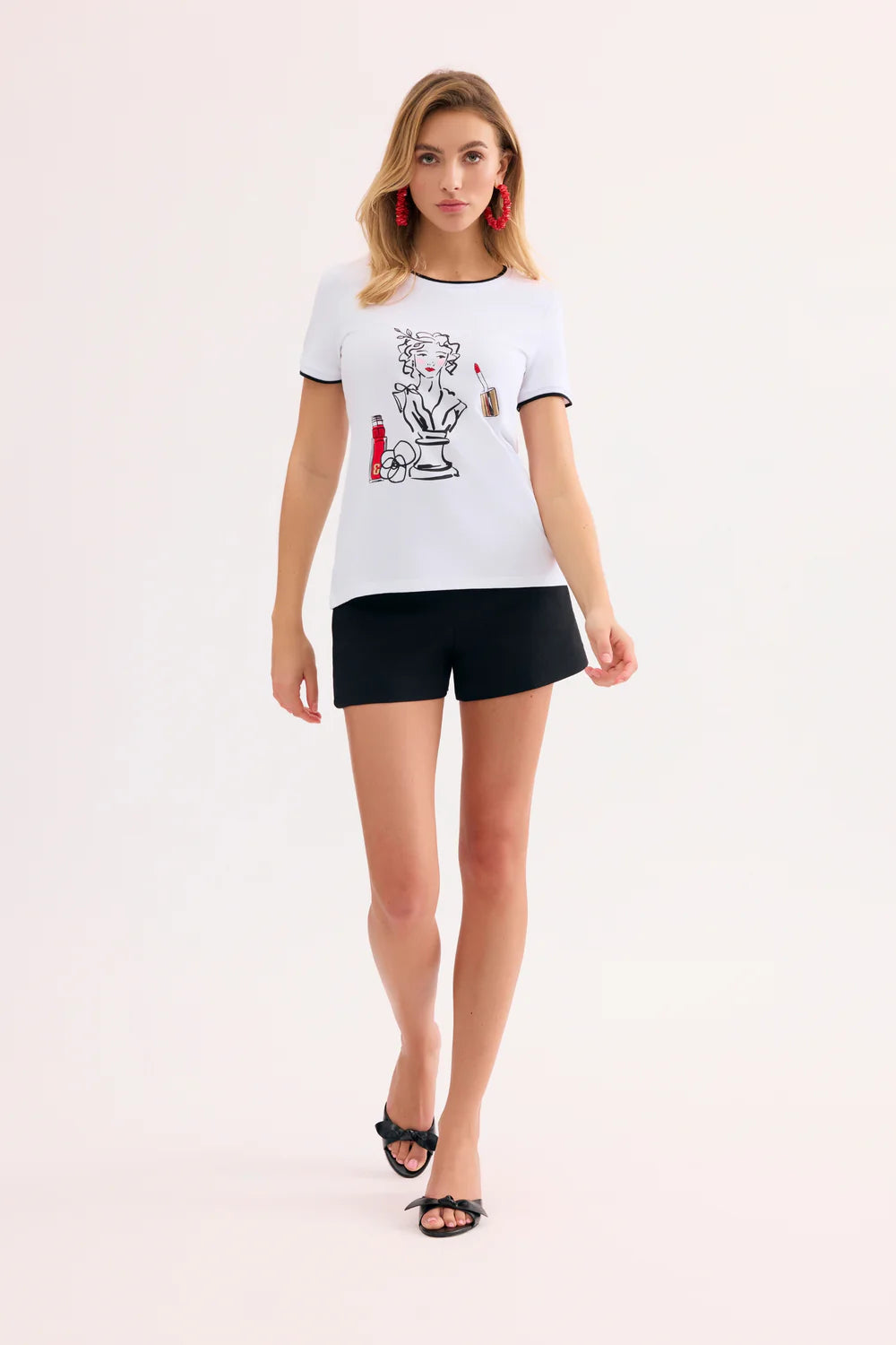 T-shirt imprimé visage artistique SOFIA - Blanc