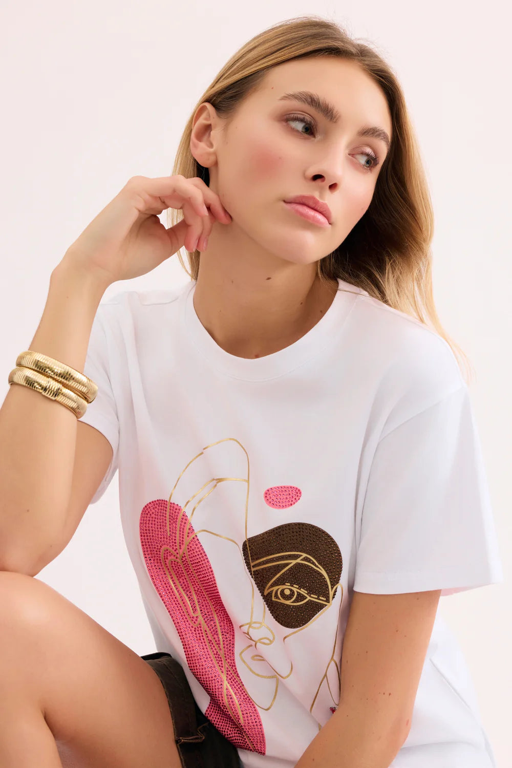 T-shirt imprimé visage graphique GLORIA - Blanc